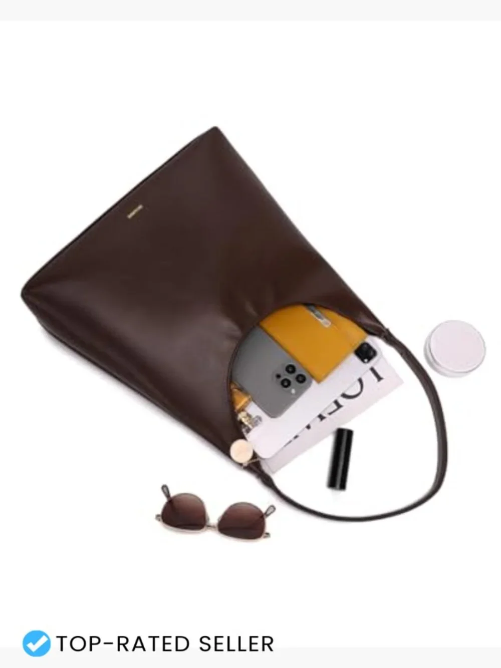 Slouchy Hobo Bag Vegan Leather Women's Shoulder Tote Purse Chocolate Brown Work